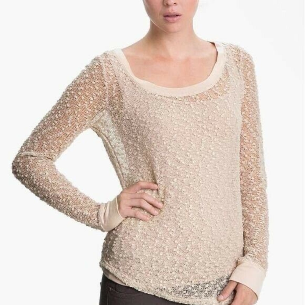 Sanctuary Boucle Open Knit Tan Sweater